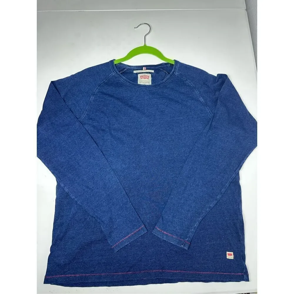 Levi's Strauss & CO Men Crew Neck Blue Shirt Tee Long Sleeve Size M Cotton